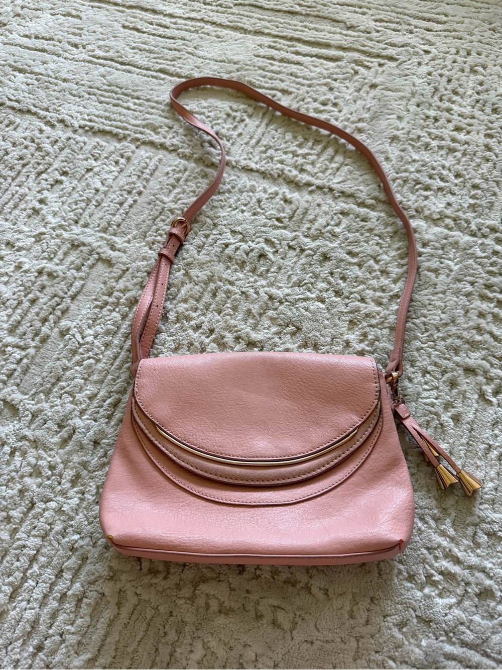 Lauren Conrad Women’s Pink Leather Crossbody Bag - Casual Tassel Shoulder Purse